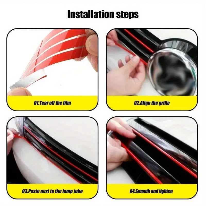Red Reflective Strips  Car Hood Grille Decor Stickers