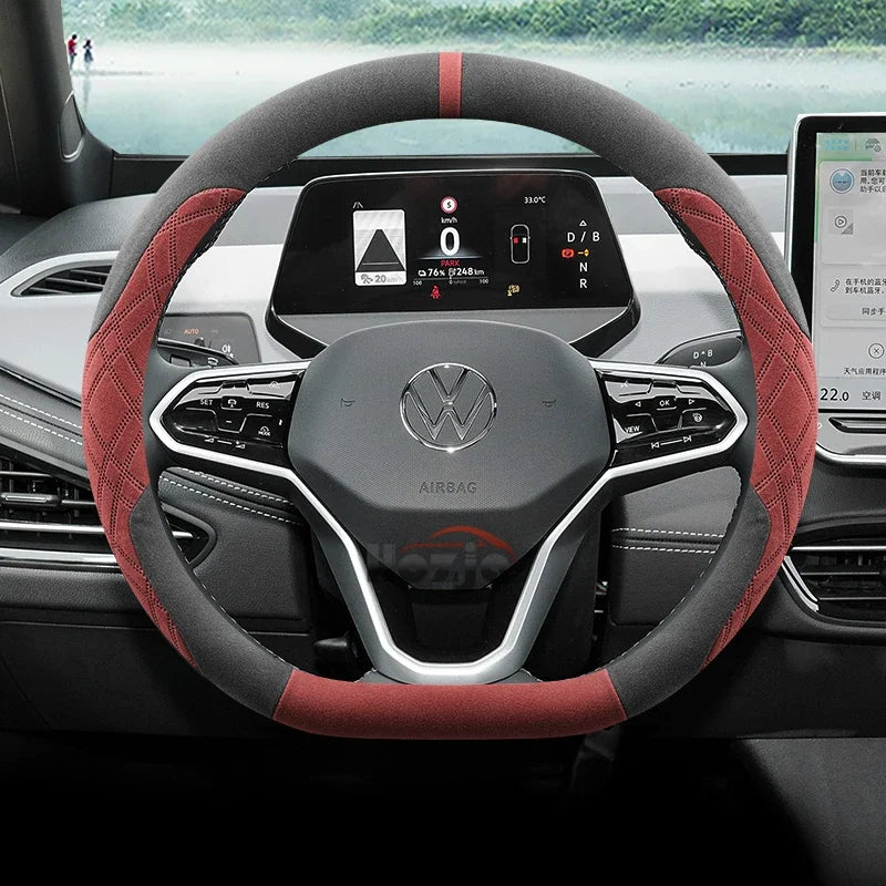Suede Car Steering Wheel Cover for Volkswagen ID.7 Pro GTX ID.BUZZ